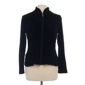 Talbots Women's Black Velvet Velour Full Zip Lounge Sweatshirt